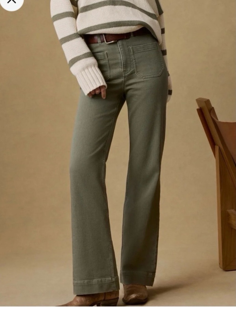 Faherty Olive Green Wide-Leg Pants